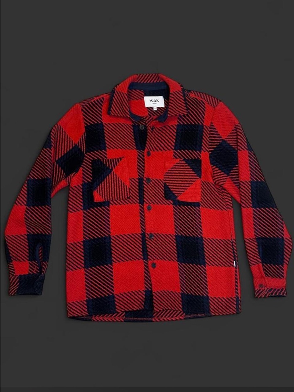 Wax London Whiting Overshirt Red Navy Buffalo Check Plaid Jacket - M